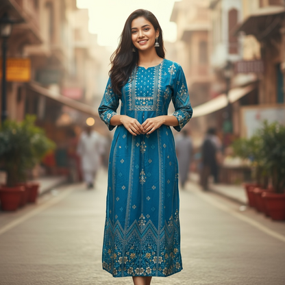 Rayon cotton long kurti - Kurti Connection USA
