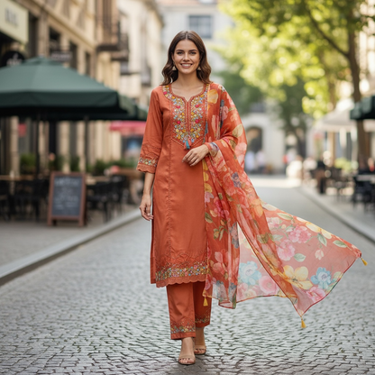 Shimmer silk Kurti pant set - Kurti Connection USA