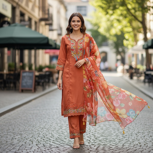 Shimmer silk Kurti pant set - Kurti Connection USA