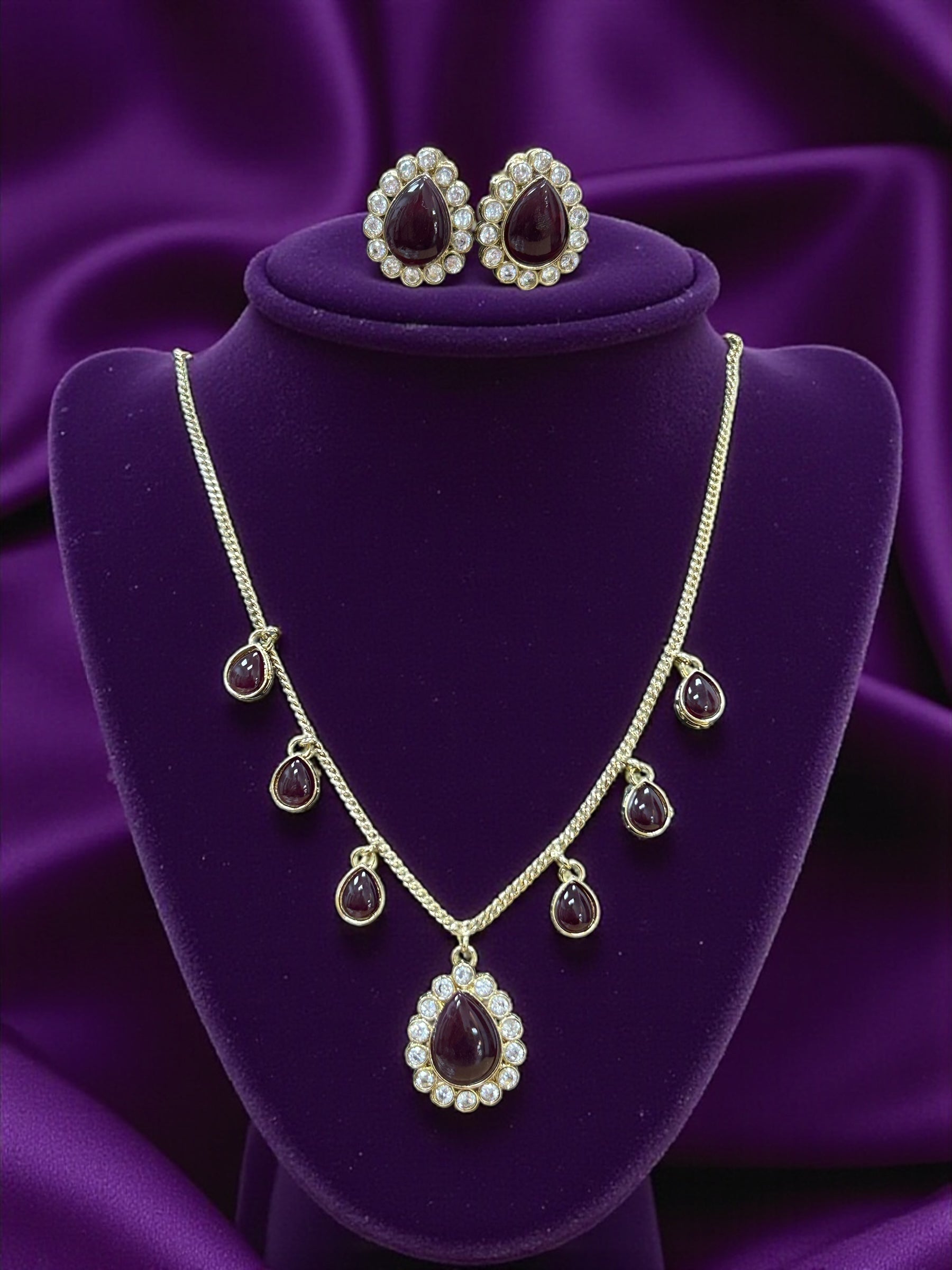 Necklace set with maroon stones - Kurti Connection USA