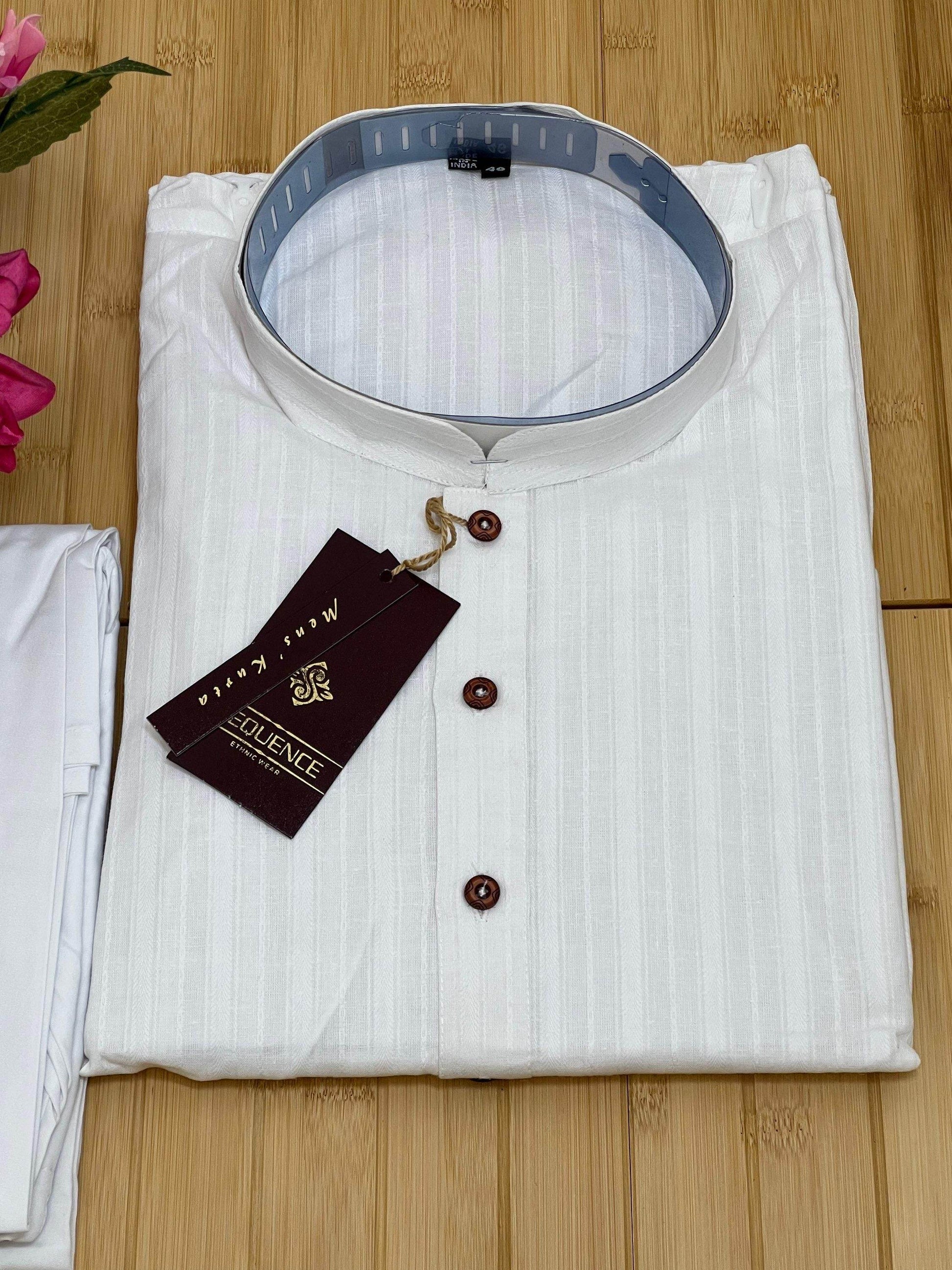 White cotton kurta pajaama set - Kurti Connection USA