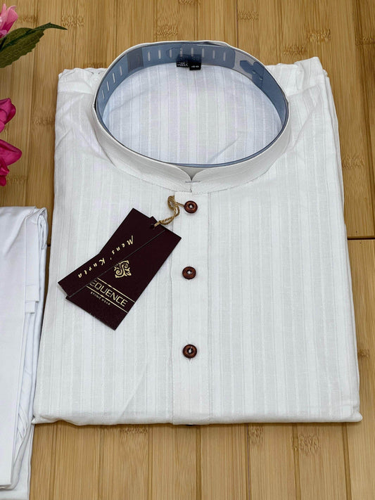 White cotton kurta pajaama set - Kurti Connection USA