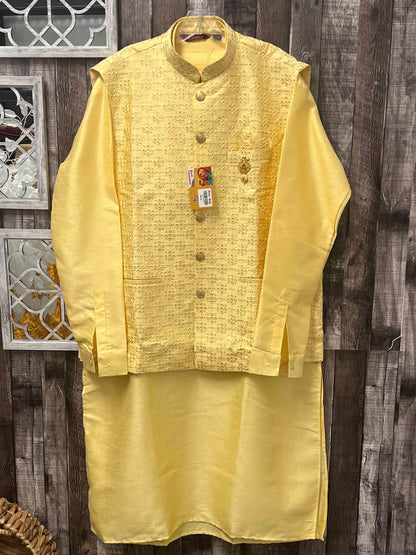 Silk kurta set with jacket - Kurti Connection USA