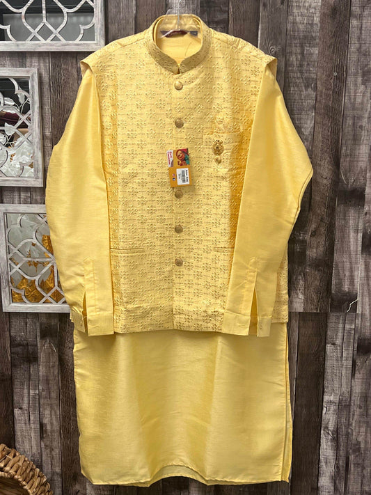 Silk kurta set with jacket - Kurti Connection USA