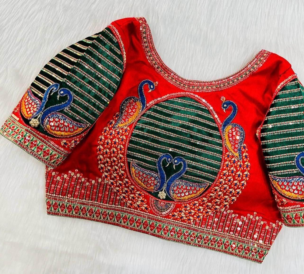 Heavy party wear blouse with peacock pattern - Kurti Connection USA