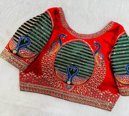 Heavy party wear blouse with peacock pattern - Kurti Connection USA