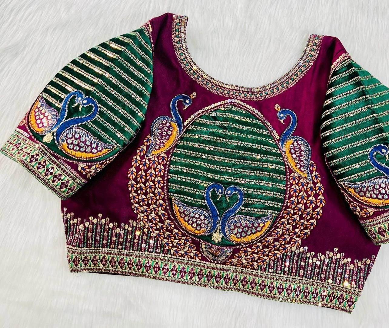 Heavy party wear blouse with peacock pattern - Kurti Connection USA