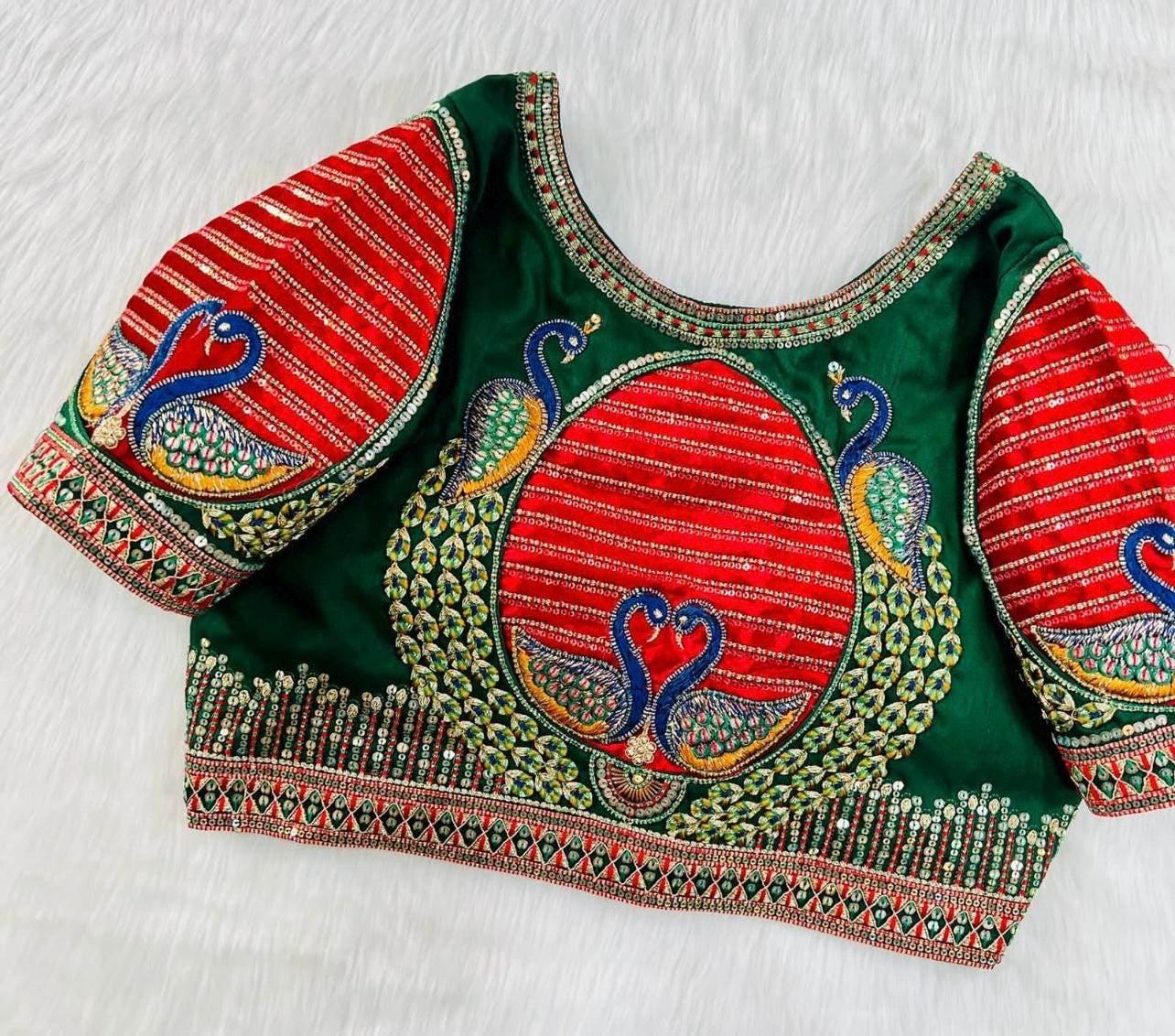 Heavy party wear blouse with peacock pattern - Kurti Connection USA