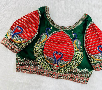 Heavy party wear blouse with peacock pattern - Kurti Connection USA