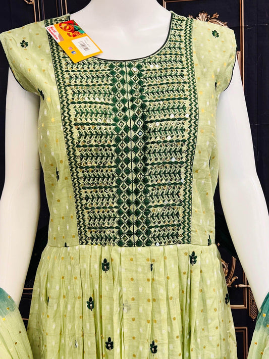 Chanderi cotton long kurti - Kurti Connection USA