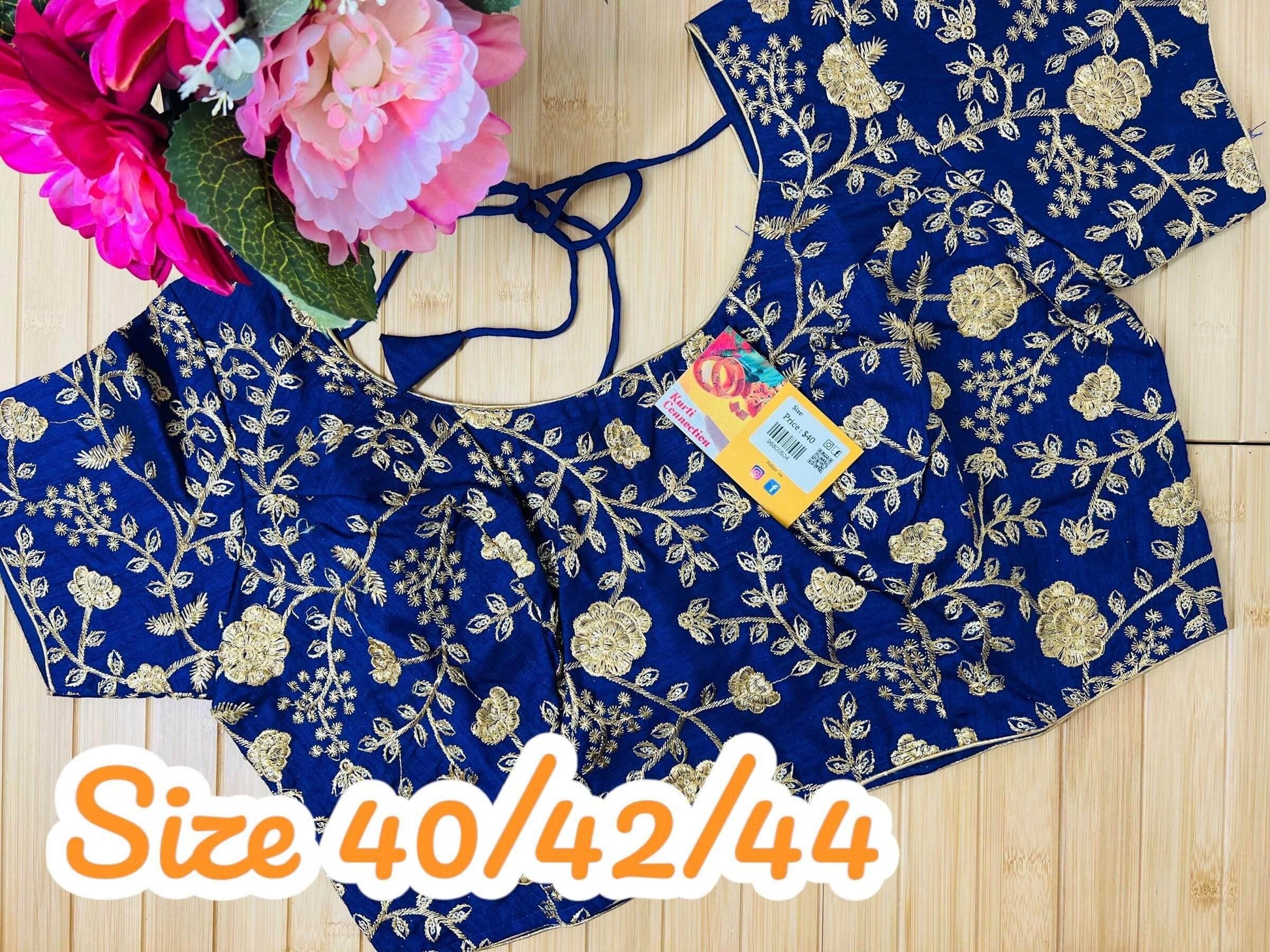 9102 embroidered raw silk blouse | readymade saree blouse - Kurti Connection USA