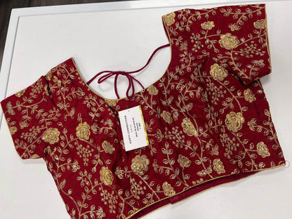 9102 embroidered raw silk blouse | readymade saree blouse - Kurti Connection USA