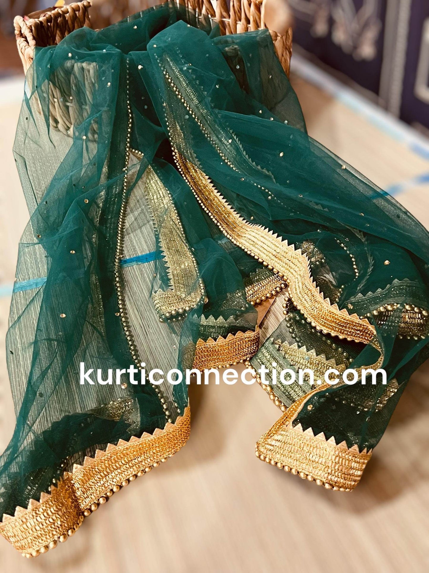 Net dupatta with heavy golden lace - Kurti Connection USA