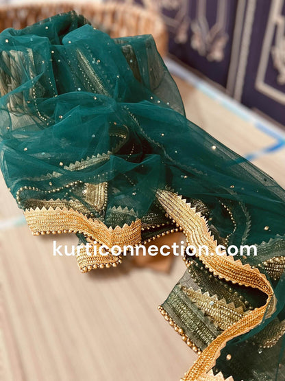 Net dupatta with heavy golden lace - Kurti Connection USA