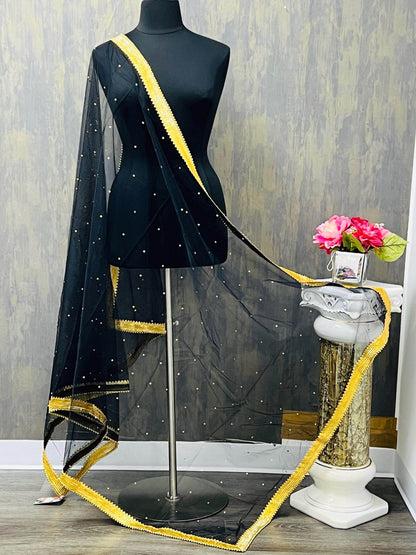 Net dupatta with heavy golden lace - Kurti Connection USA