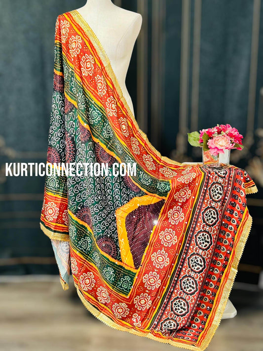 Mirror work dupatta, multicolored silk dupatta - Kurti Connection USA