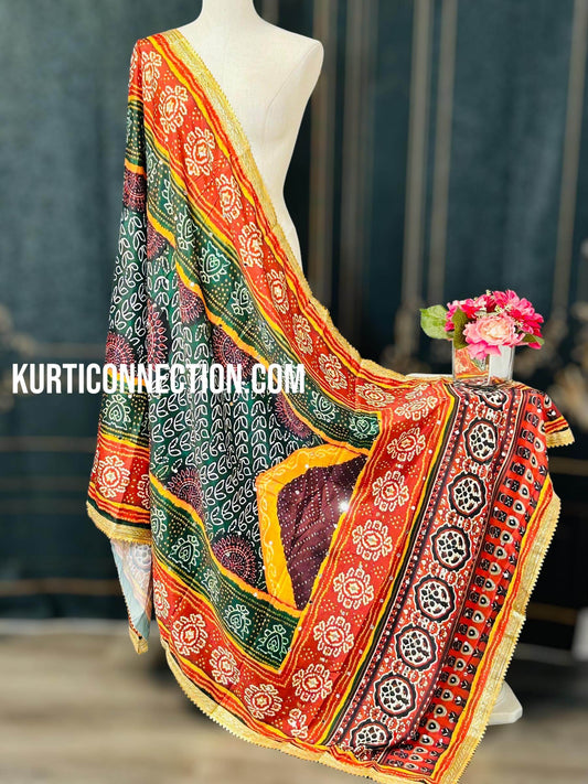 Mirror work dupatta, multicolored silk dupatta - Kurti Connection USA