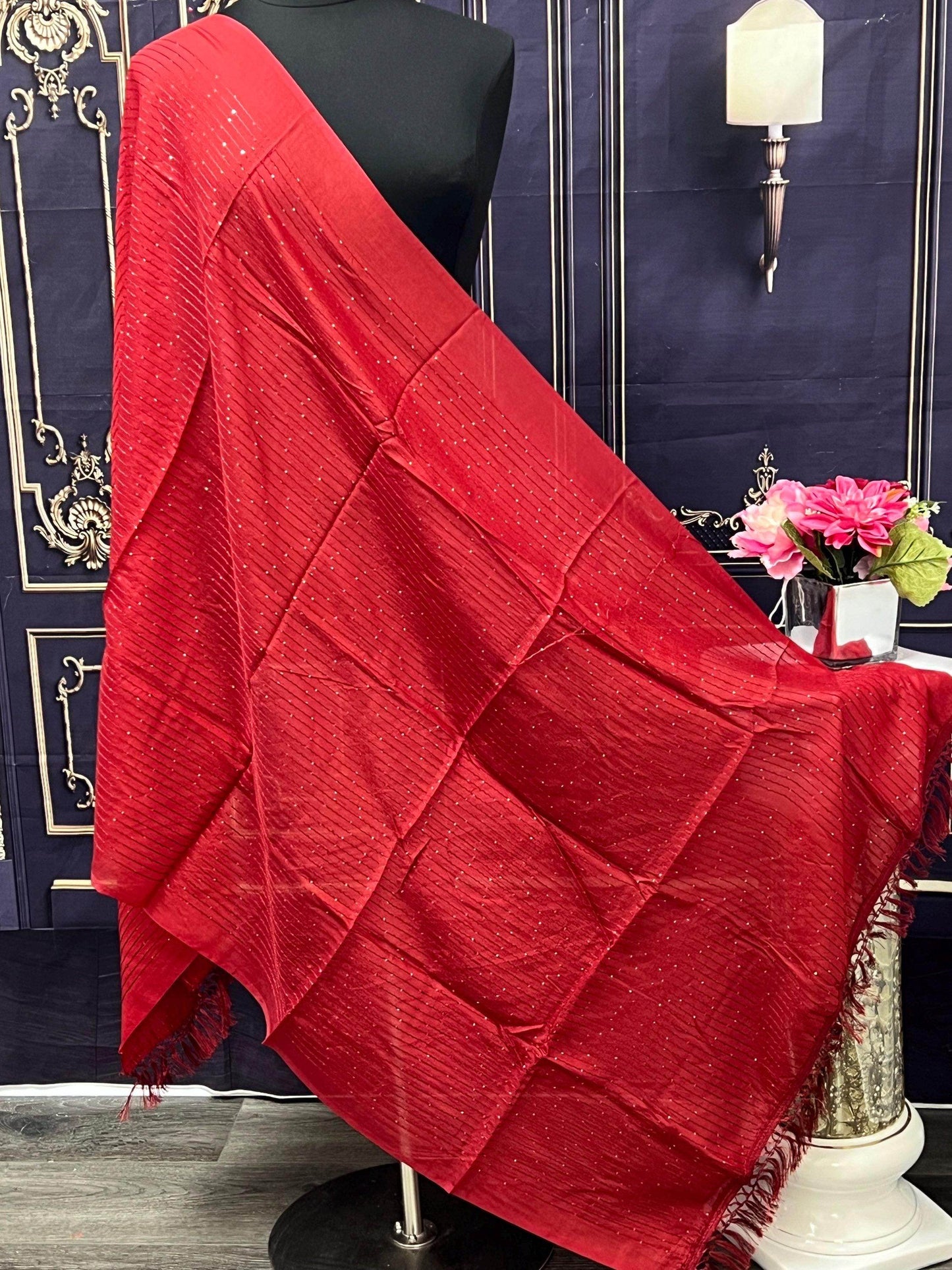 Maroon dupatta with small sequin work - Kurti Connection USA