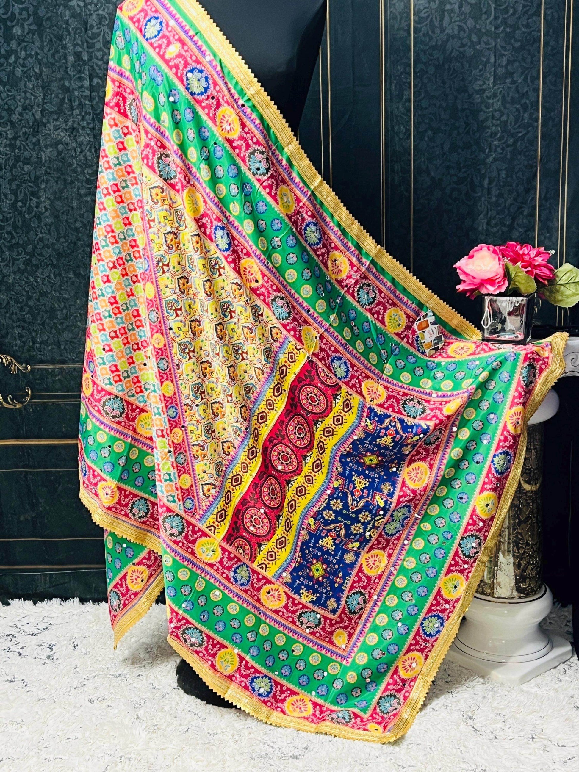 Crape silk multi color dupatta | mirror work dupatta - Kurti Connection USA