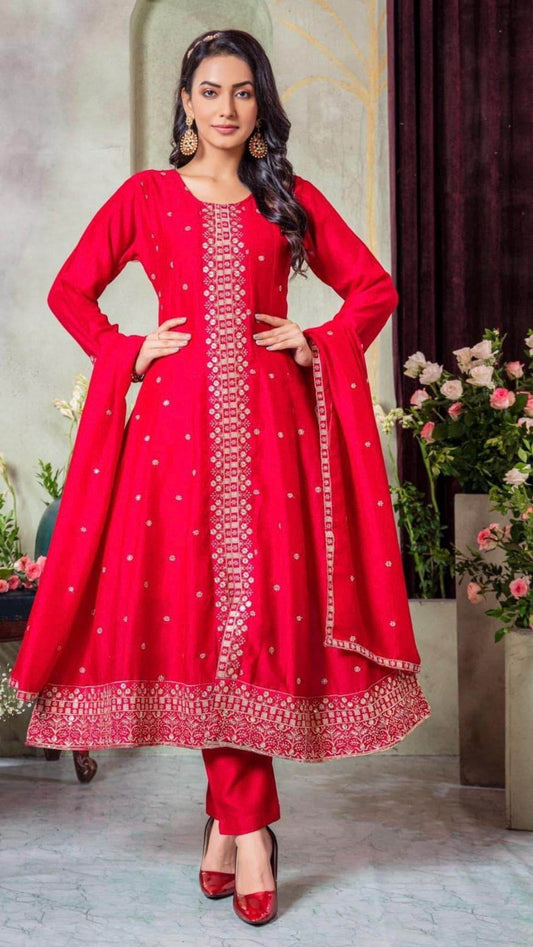Silk shalwar suit / Kurti pant set with dupatta - Kurti Connection USA