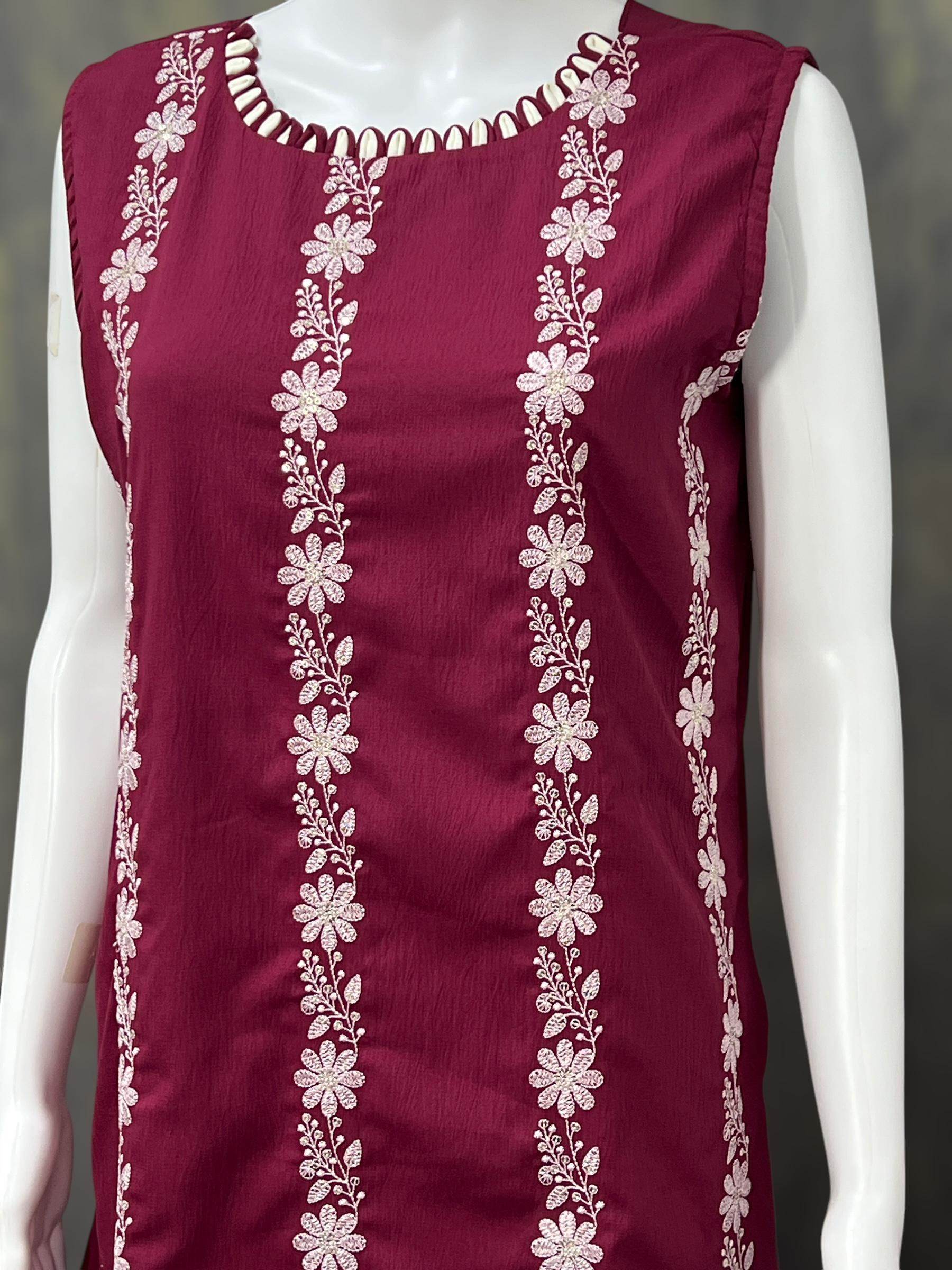 Chiffon chikankari Kurti | three fourth sleeves available - Kurti Connection USA