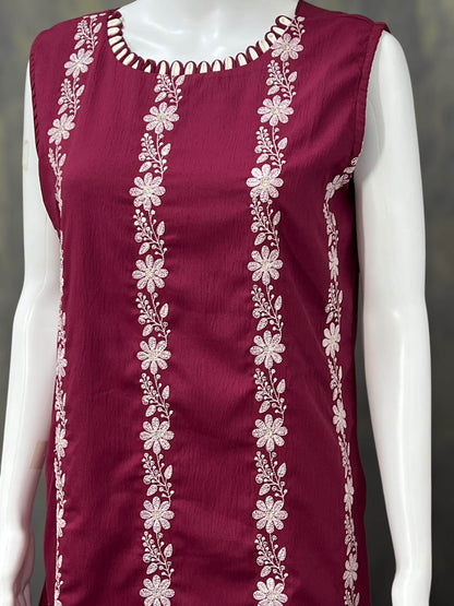 Chiffon chikankari Kurti | three fourth sleeves available - Kurti Connection USA