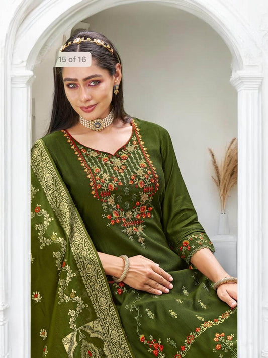 Linen silk Kurti set with banarasi dupatta - Kurti Connection USA