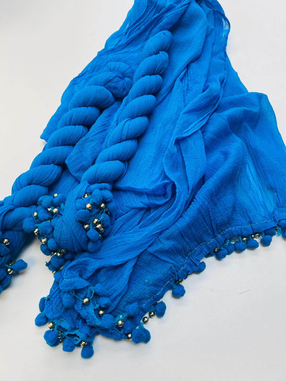 Teal blue plain chiffon dupatta - Kurti Connection USA