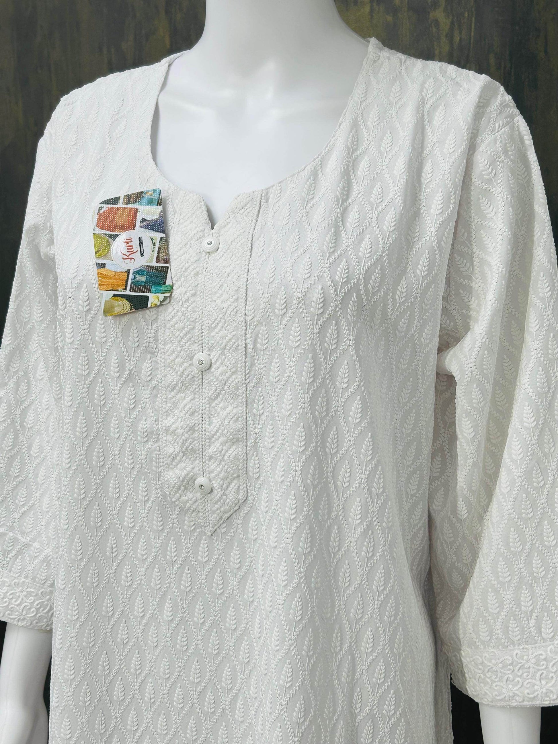 White chikankari kurti - Kurti Connection USA