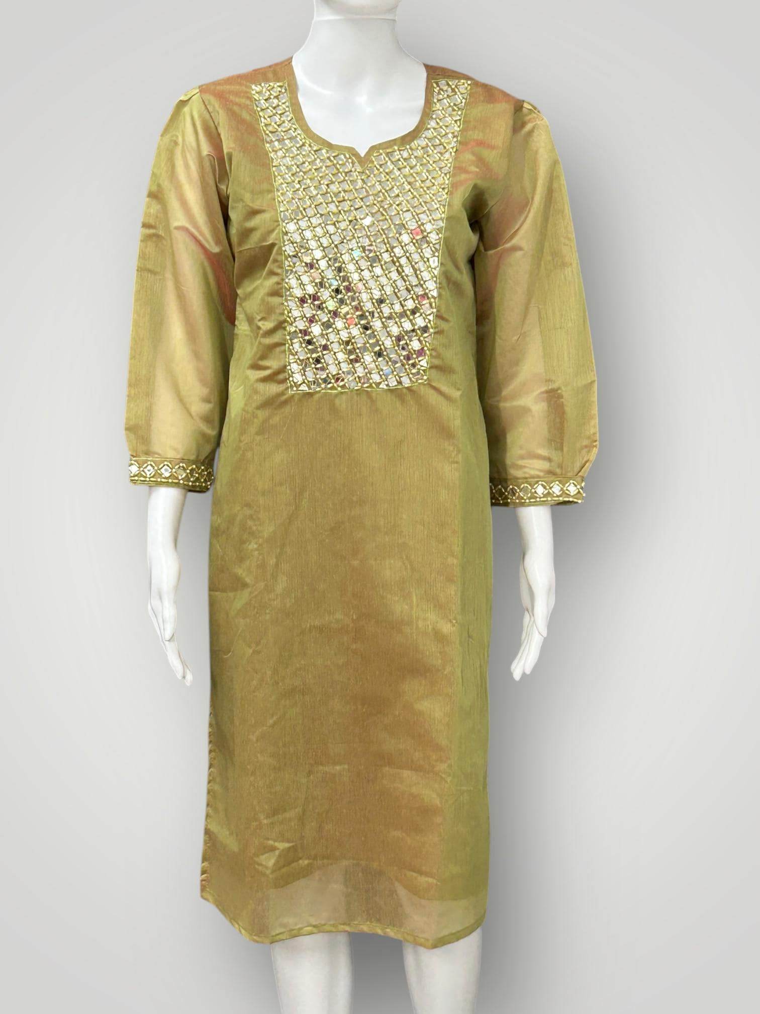 Chanderi silk real mirror work kurti - Kurti Connection USA
