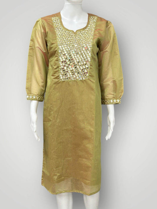 Chanderi silk real mirror work kurti - Kurti Connection USA