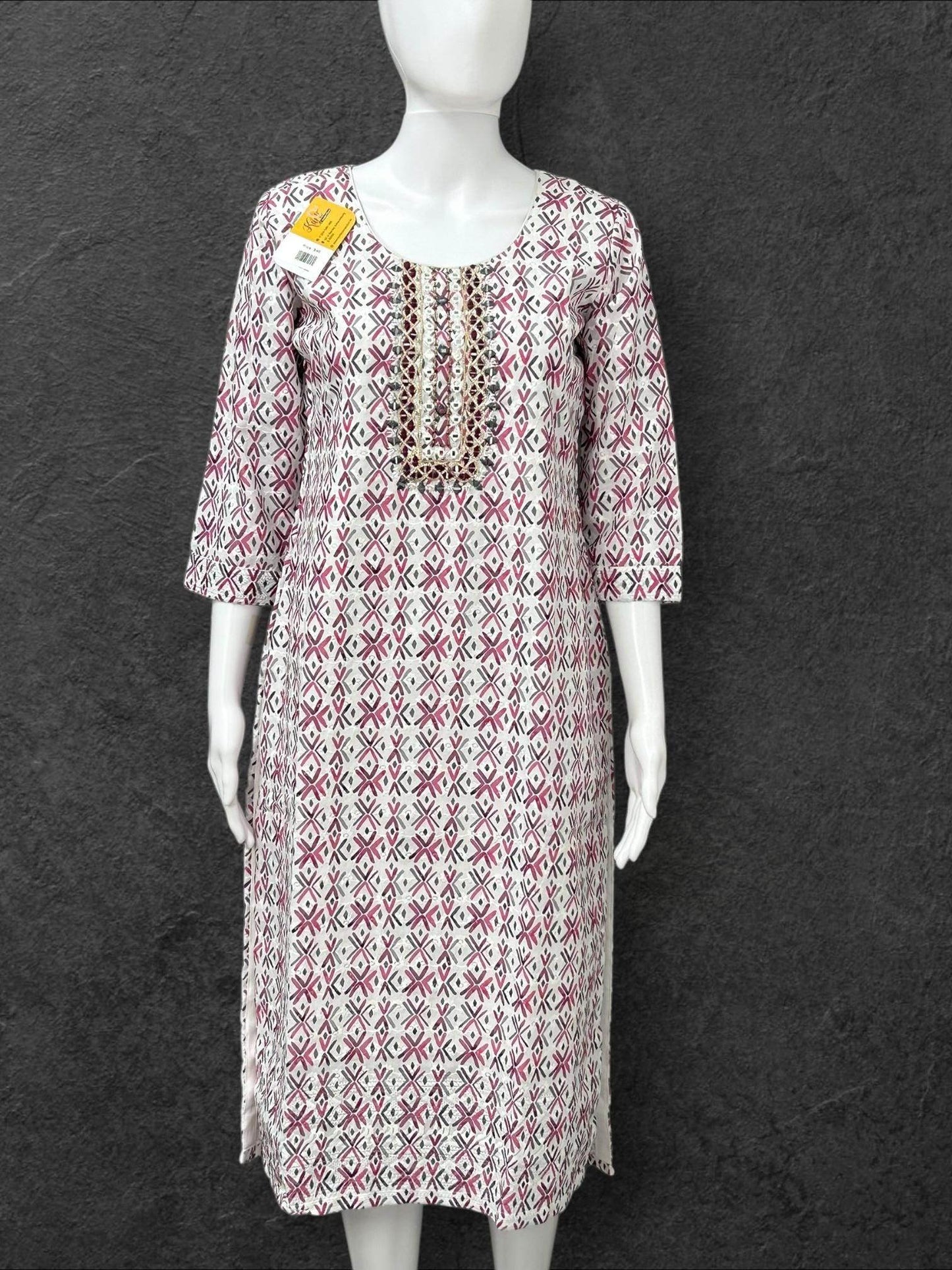 Cotton chikankari kurti with print: SALE - Kurti Connection USA