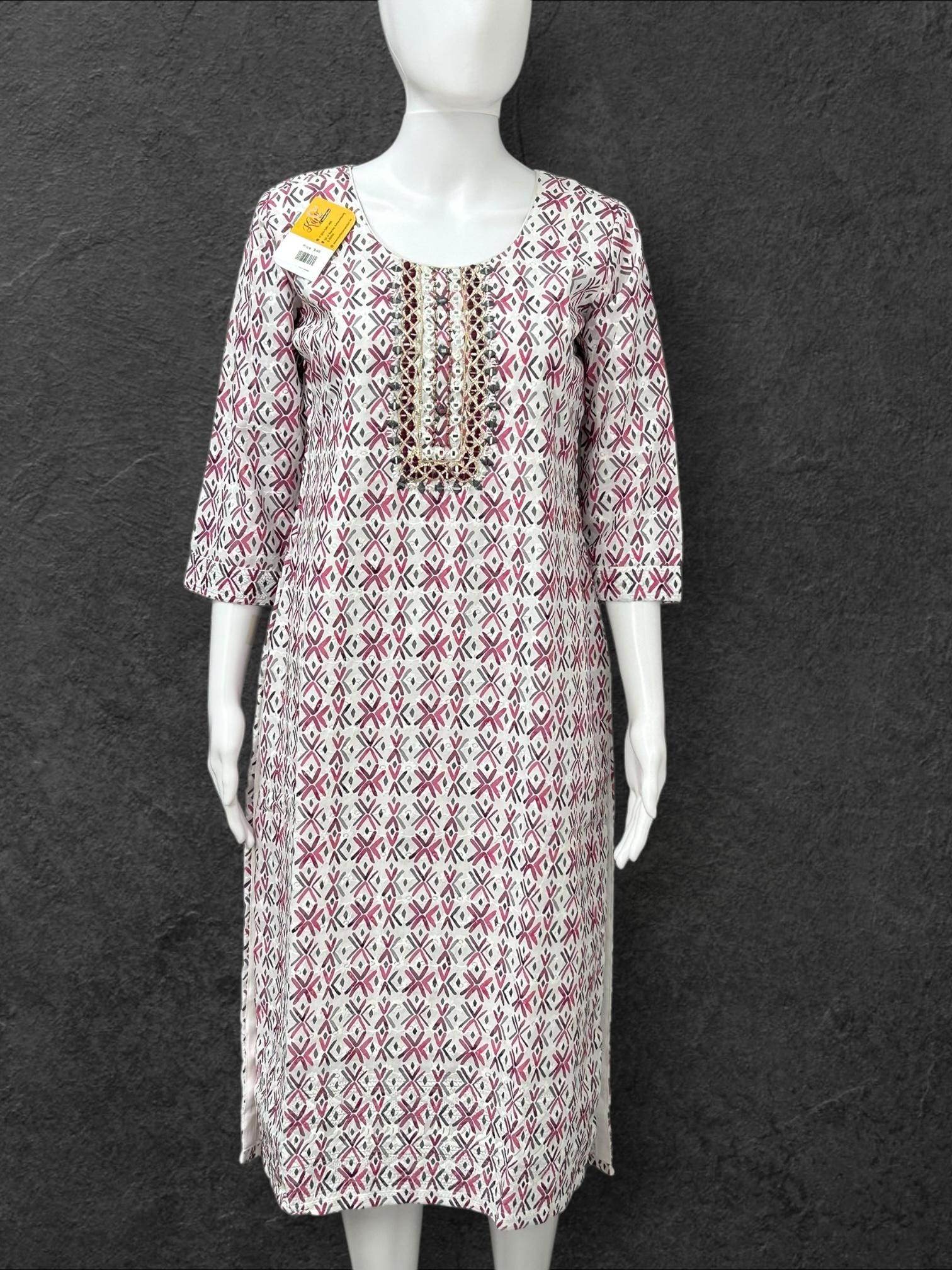 Cotton chikankari kurti with print: SALE - Kurti Connection USA