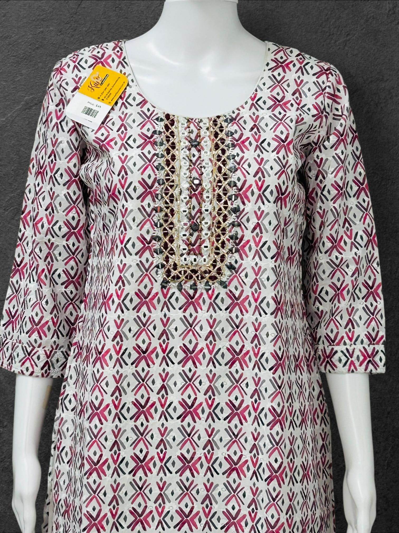 Cotton chikankari kurti with print: SALE - Kurti Connection USA