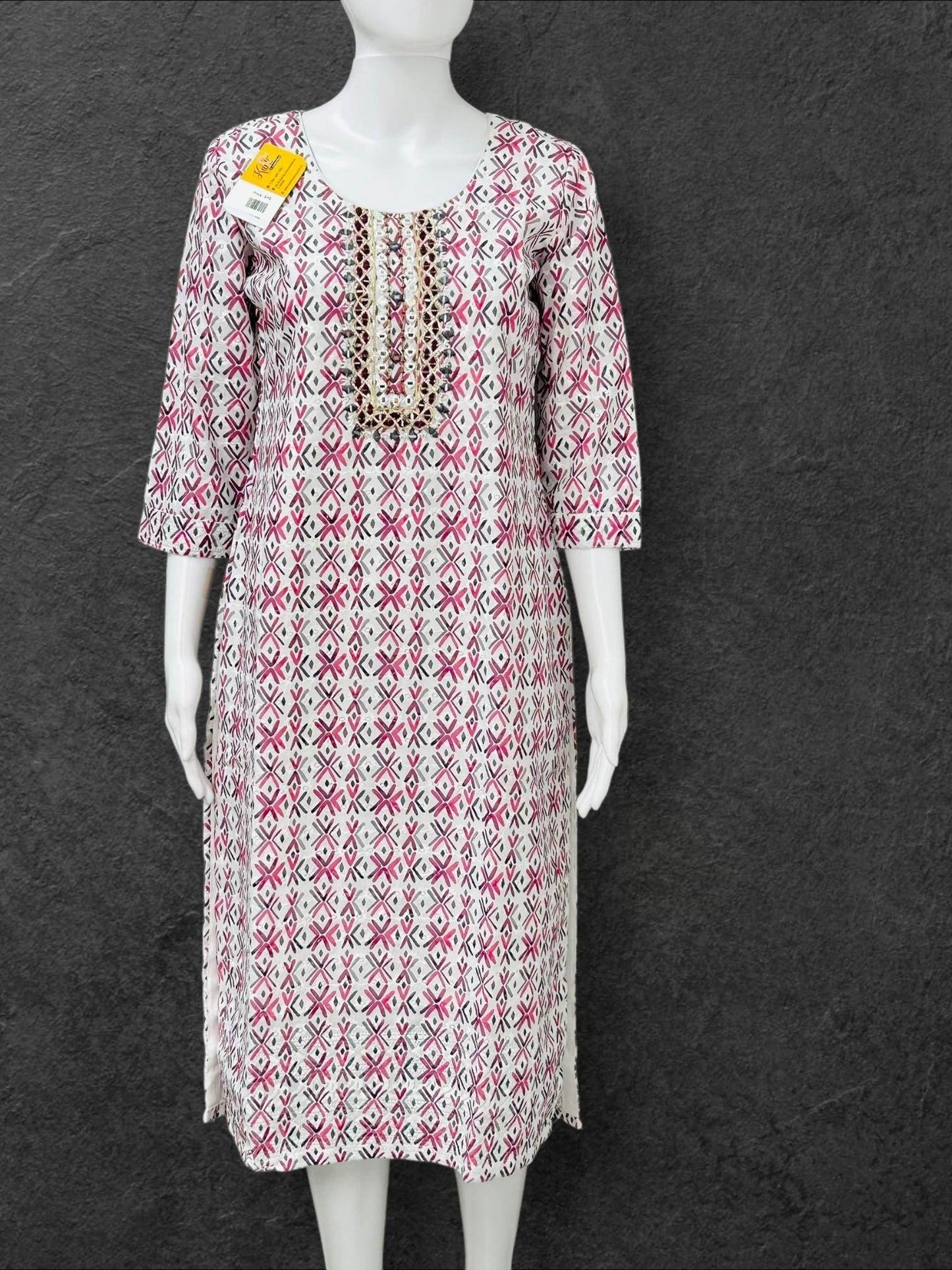 Cotton chikankari kurti with print: SALE - Kurti Connection USA