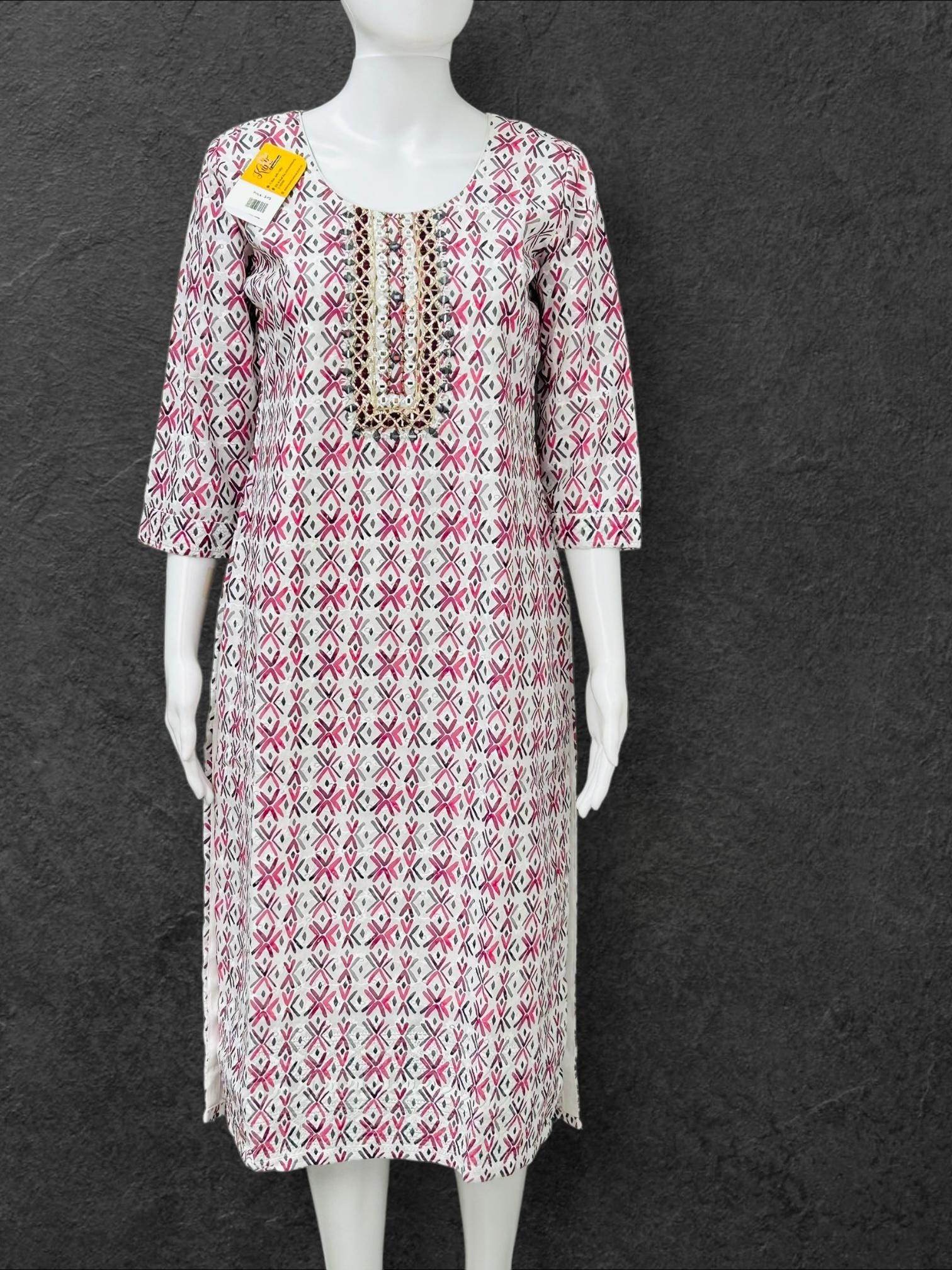 Cotton chikankari kurti with print: SALE - Kurti Connection USA