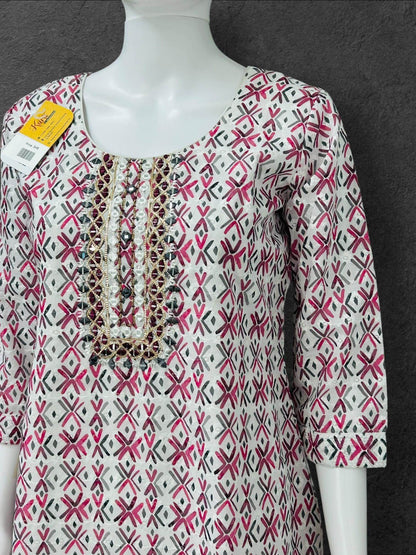 Cotton chikankari kurti with print: SALE - Kurti Connection USA
