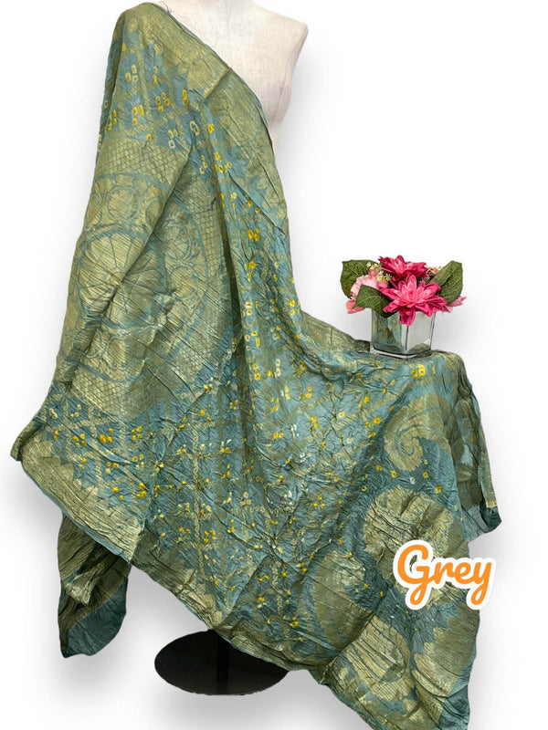 Grey bandhani silk dupatta - Kurti Connection USA