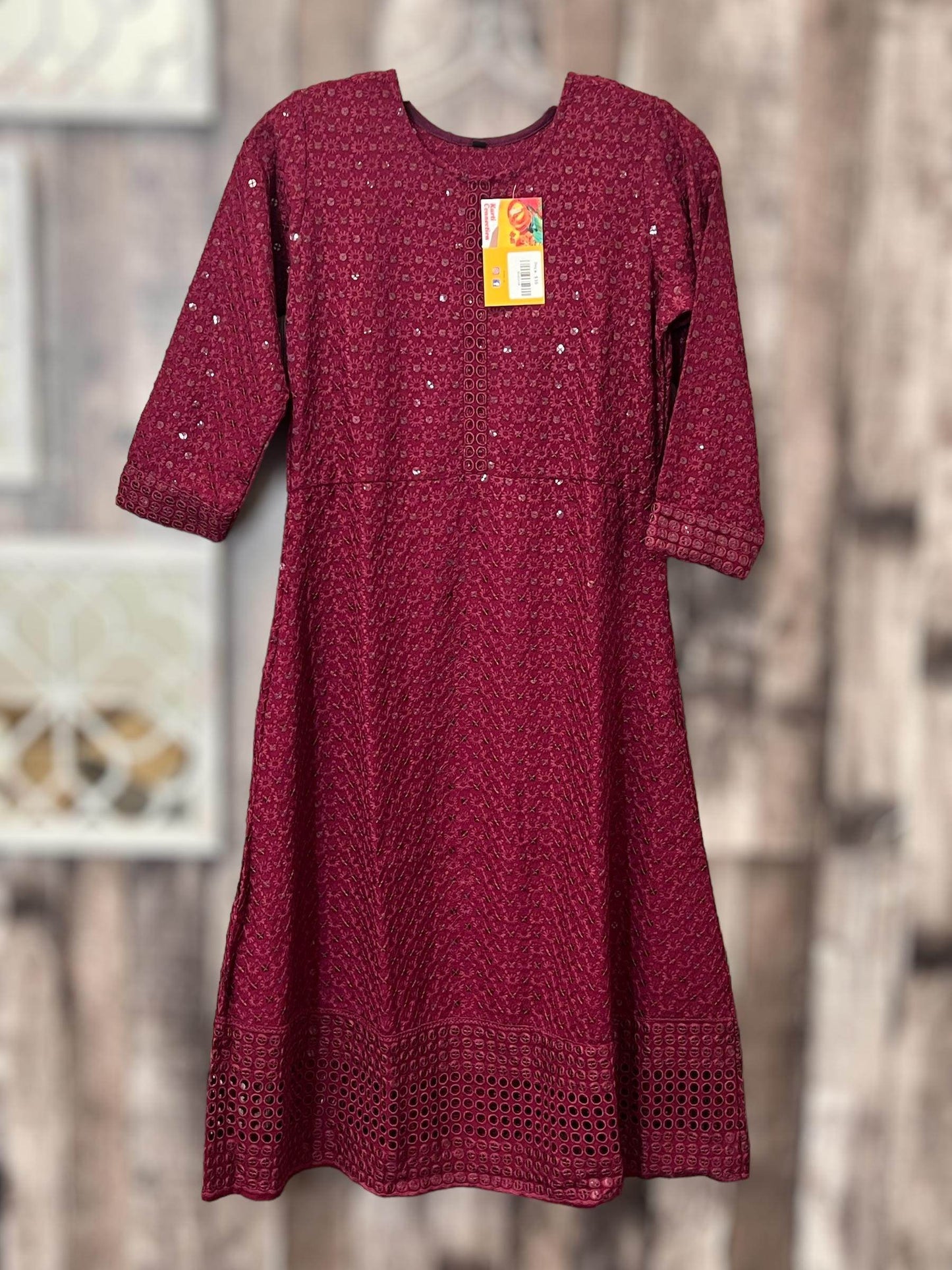 Chikankari kurtis for girls : wine color - Kurti Connection USA