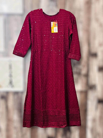 Chikankari kurtis for girls : wine color - Kurti Connection USA