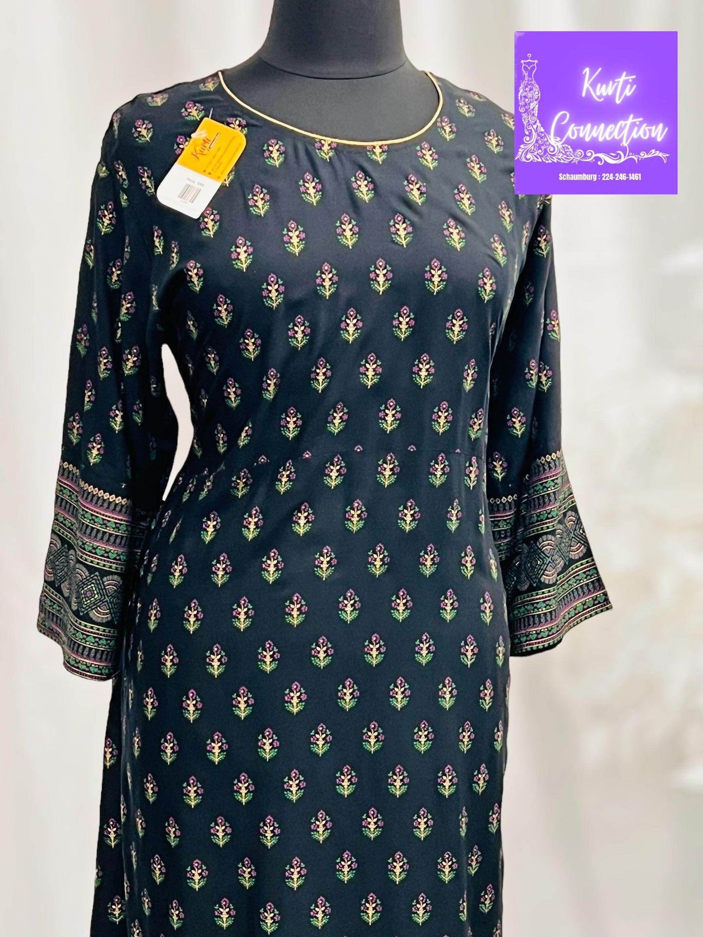 Black rayon kurti - Kurti Connection USA