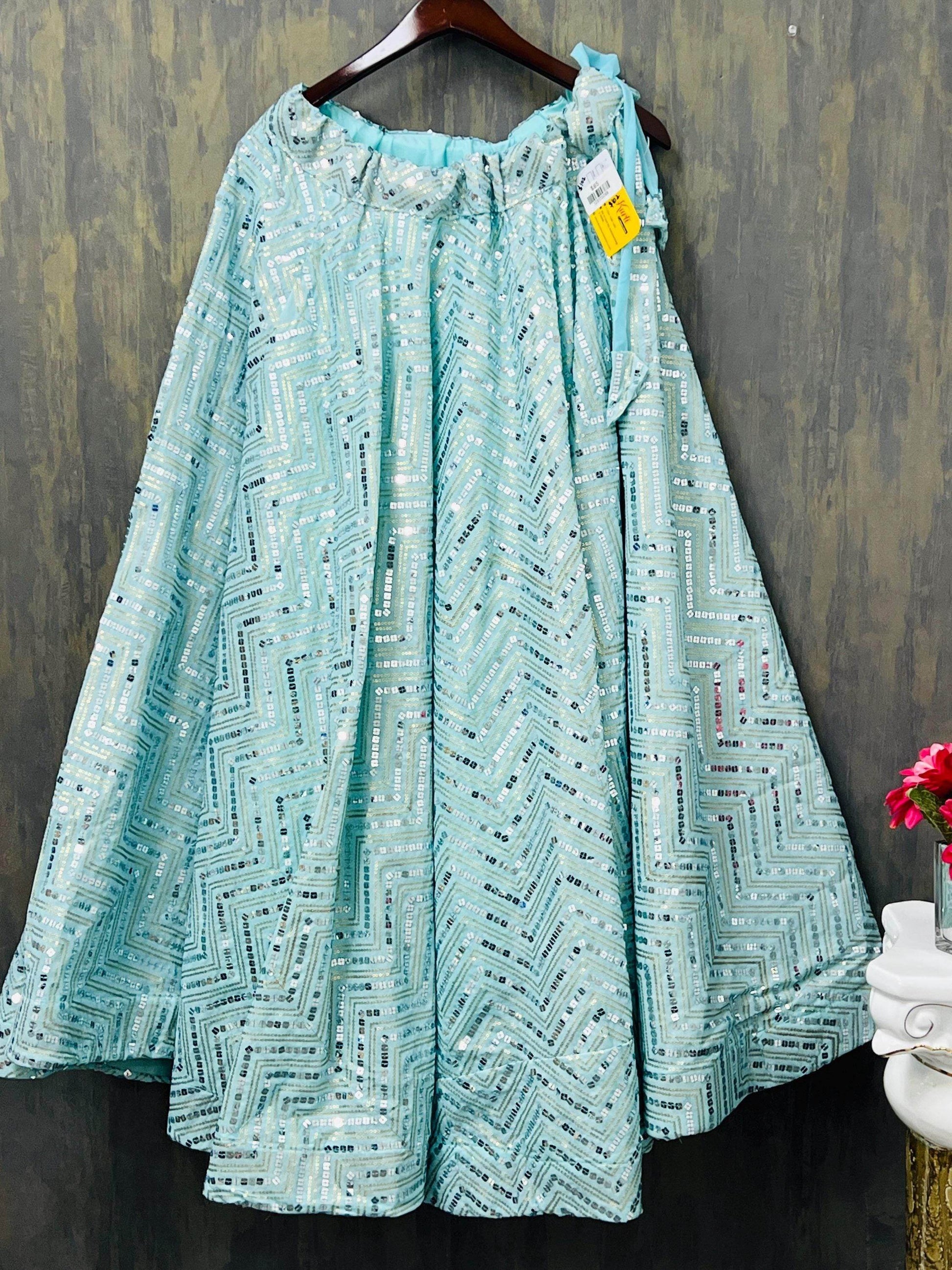 Sequin Lehenga | light blue - Kurti Connection USA