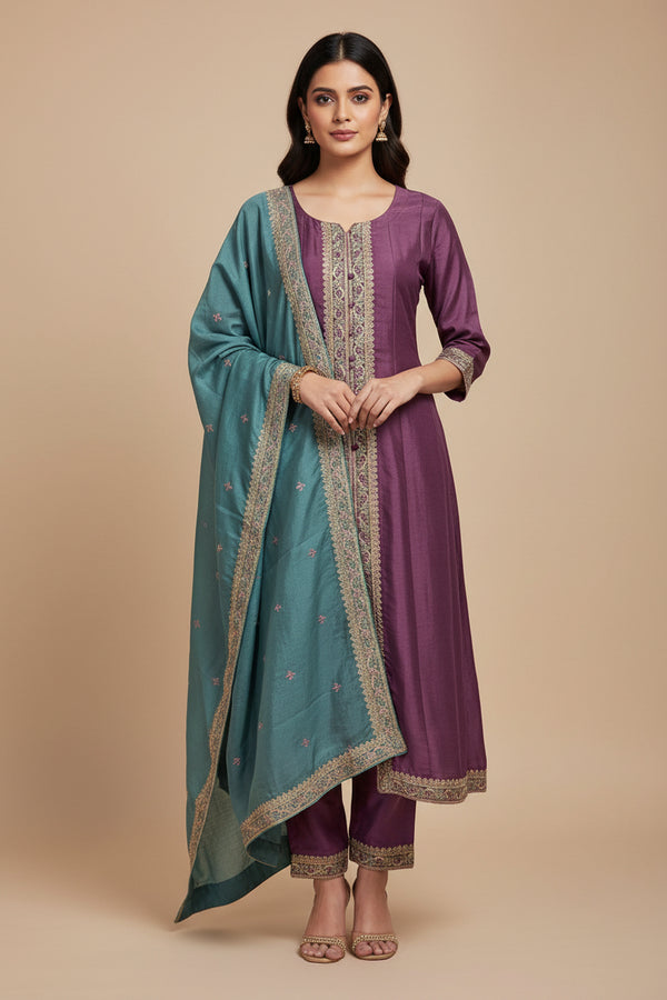 Silk salwar suit | anarkali set - Kurti Connection USA