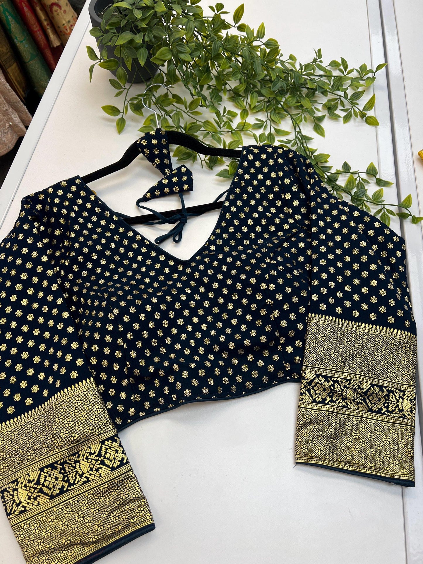 Chiffon Dark blue blouse by Kurti Connection USA