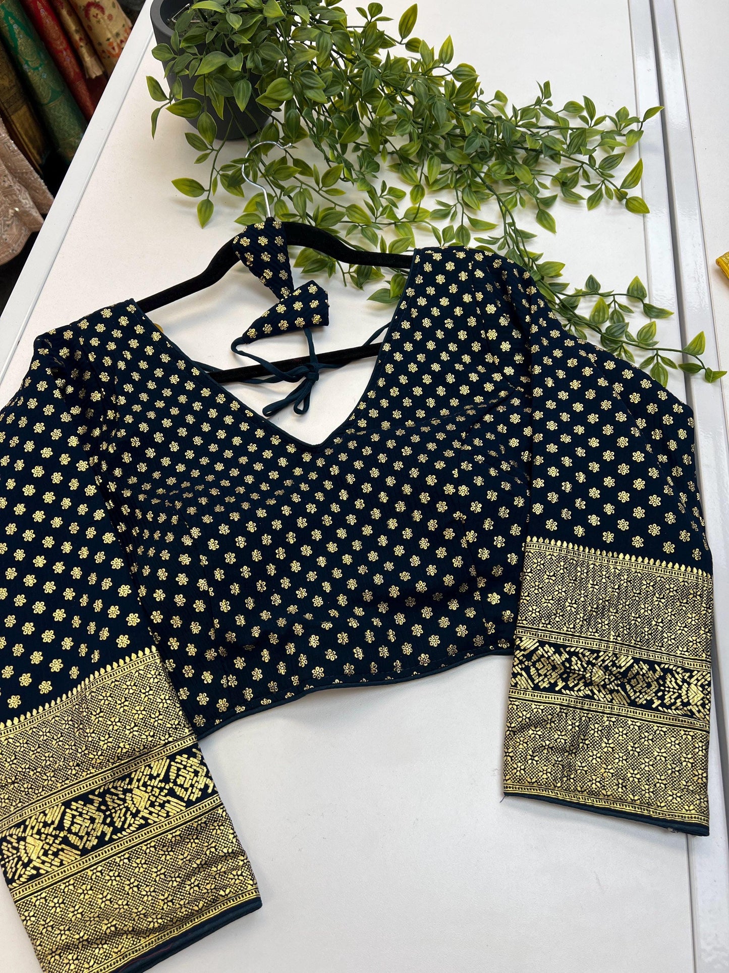 Chiffon Dark blue blouse by Kurti Connection USA