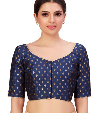 Silk blouse | Dark blue blouse | Size 44/46/48/50 - Kurti Connection USA