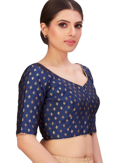 Silk blouse | Dark blue blouse | Size 44/46/48/50 - Kurti Connection USA