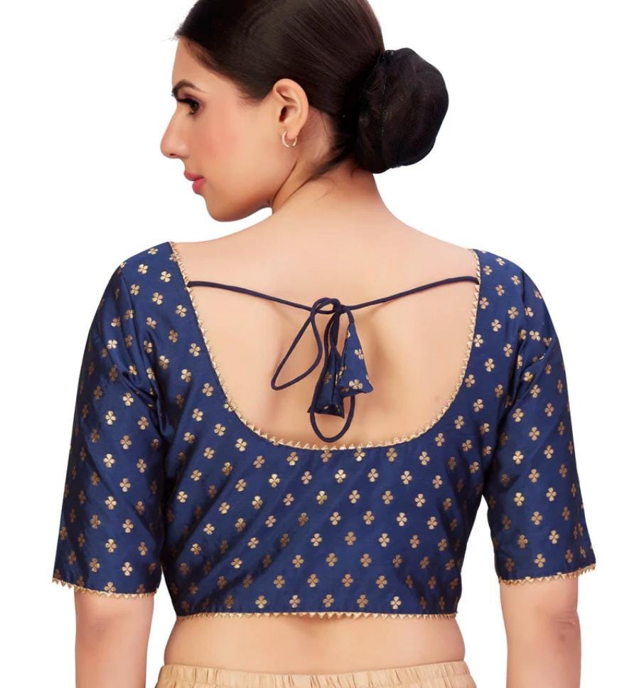 Silk blouse | Dark blue blouse | Size 44/46/48/50 - Kurti Connection USA