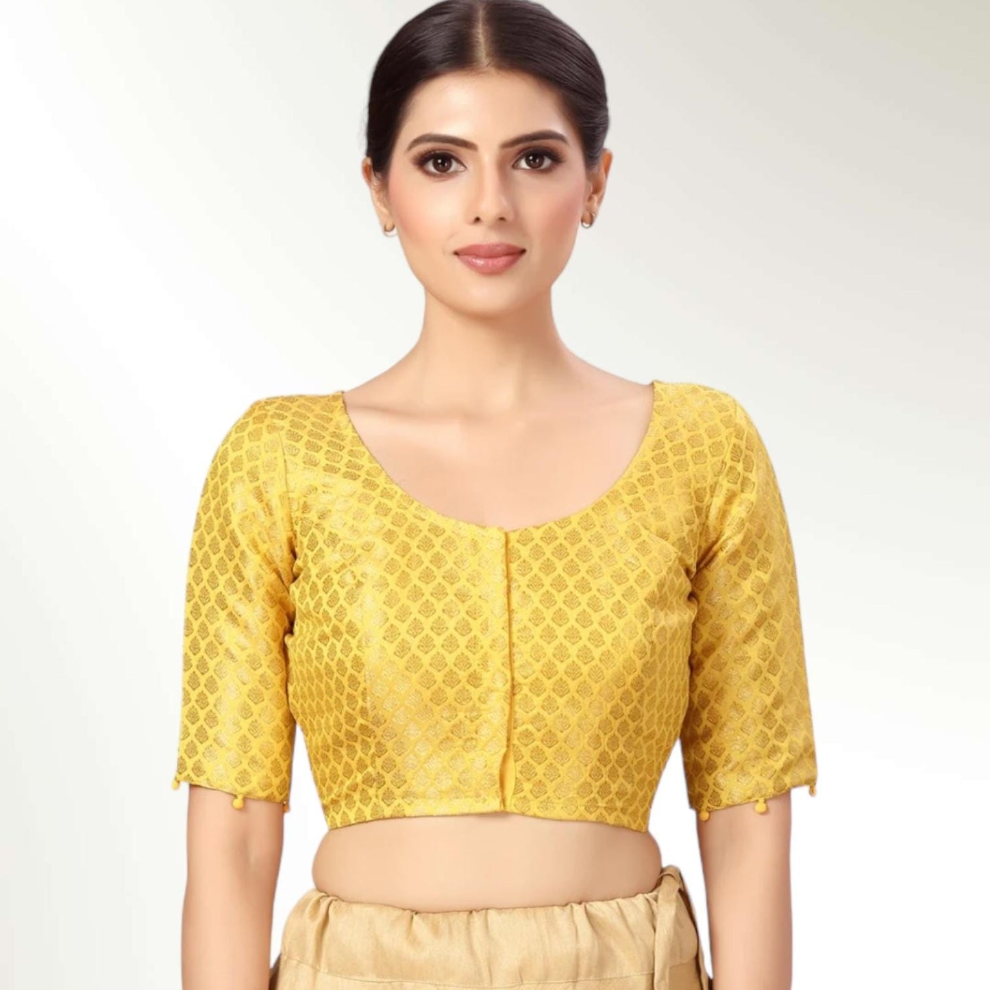 Plus size blouses for saree | light yellow - Kurti Connection USA