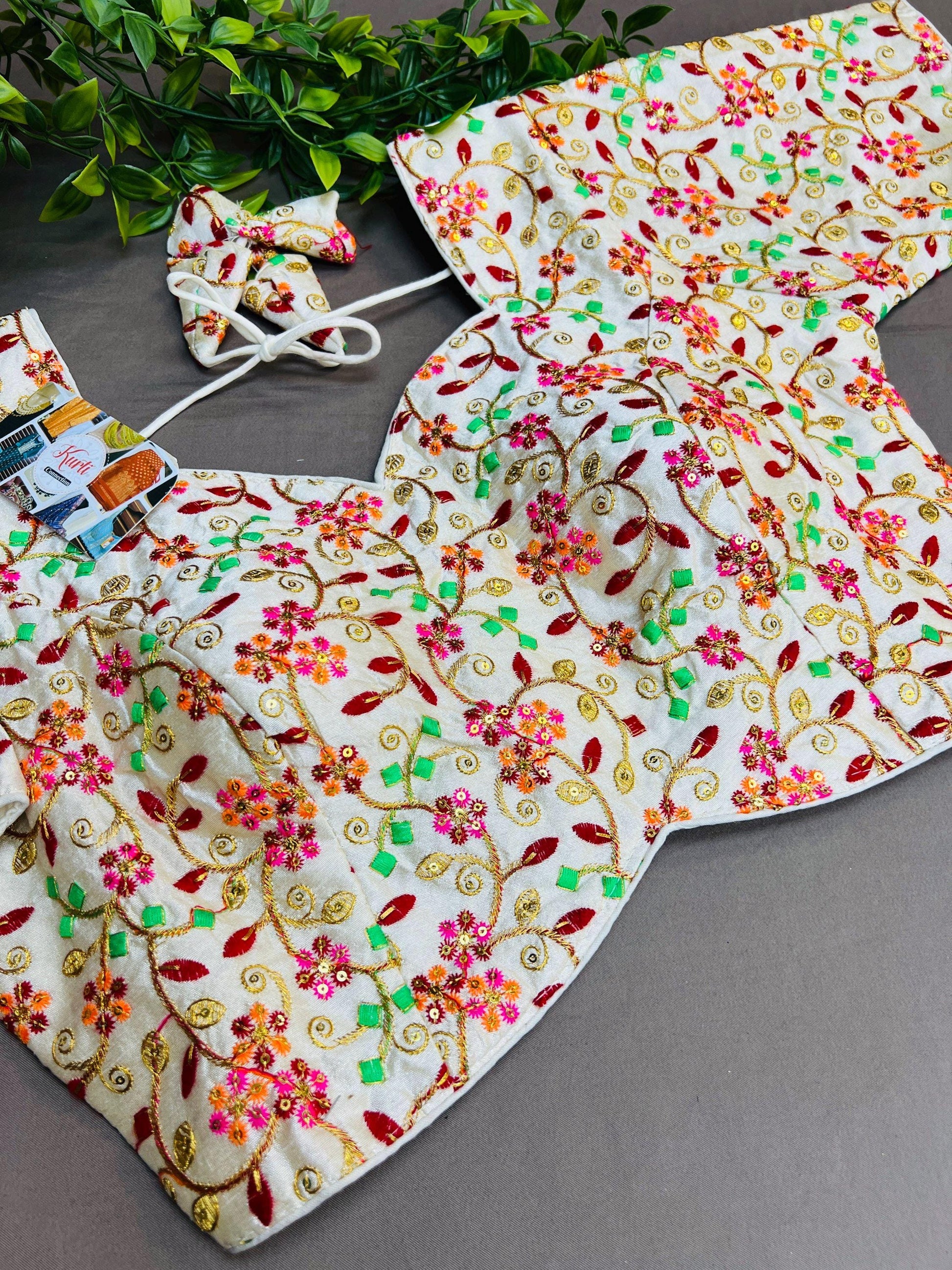 Multicolor embroidery work blouse - Kurti Connection USA